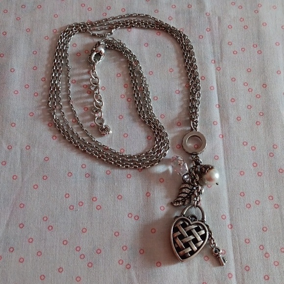 Brighton  Long Silver Tone Double Chain Drop Charm Pendant Necklace - Picture 2 of 9